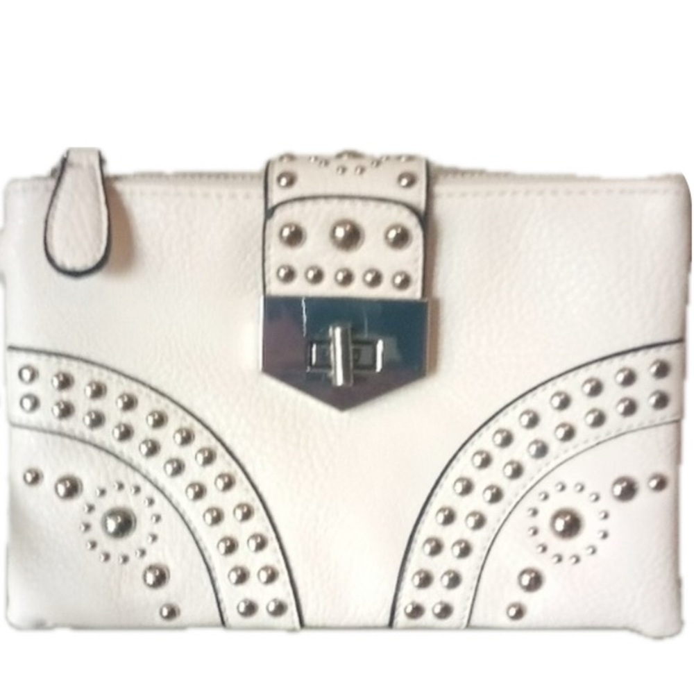 Charming Charlie White Studded Shoulder Clutch